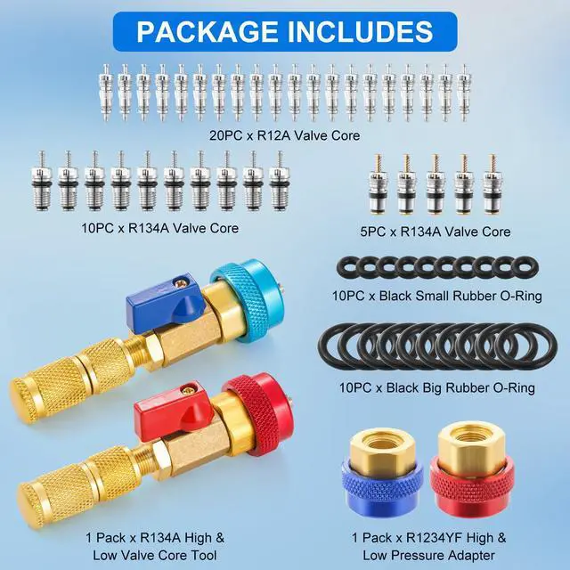 Alt view image 2 of 7 - R134A R1234YF R454B Valve Core Tool, 59PC Air Conditioning Valve Core Remover Installer Tool Set, High Low Pressure AC Valve Core Quick Remover Installer(AC R454b R22 R134a R1234YF)