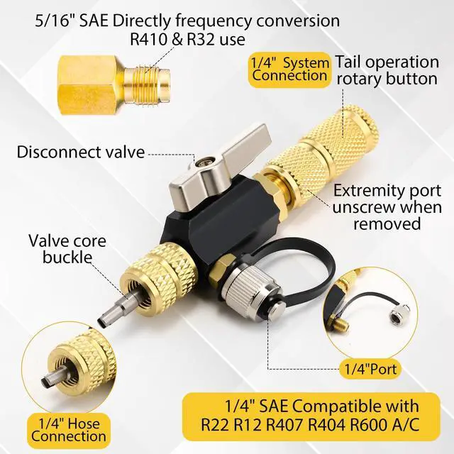 Alt view image 5 of 7 - Tujoe Vacuum-Rated Valve Core Remover Installer Tool with Refrigeration Repair Wrench Set 3/8" 1/4" 5/16" 3/16" Service Ratchet Wrench Hex Bit Adapter Cord Alligator Clips Test Leads