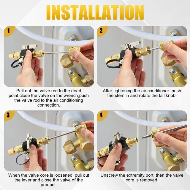Alt view image 6 of 7 - Tujoe Vacuum-Rated Valve Core Remover Installer Tool with Refrigeration Repair Wrench Set 3/8" 1/4" 5/16" 3/16" Service Ratchet Wrench Hex Bit Adapter Cord Alligator Clips Test Leads