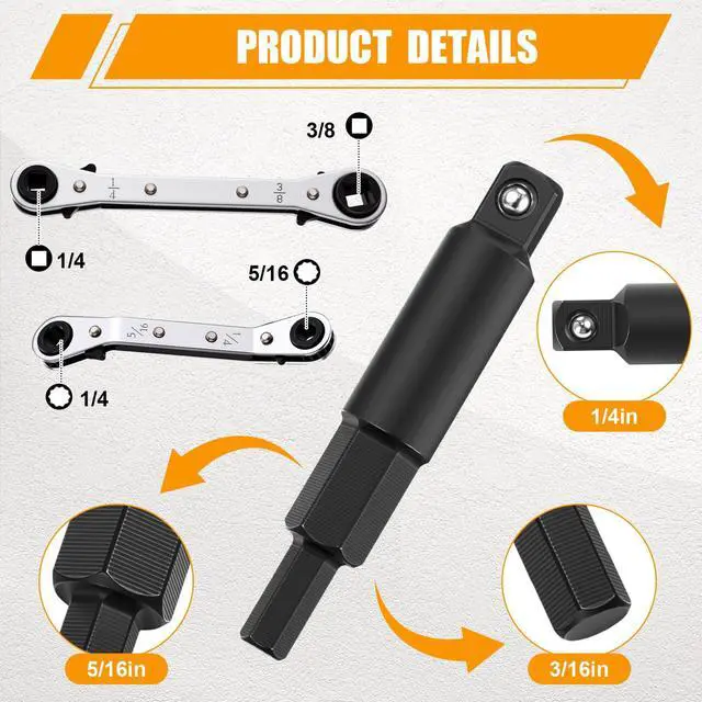 Alt view image 4 of 6 - 32 Pcs Valve Core Remover Installer Tool HVAC Service Wrenches and Locking Caps Key Set with Hexagonal Bit Adapters Dual Size 1/4'' 5/16'' 3/8'' 3/16''Port with Adapter Cord Crocodile Clips