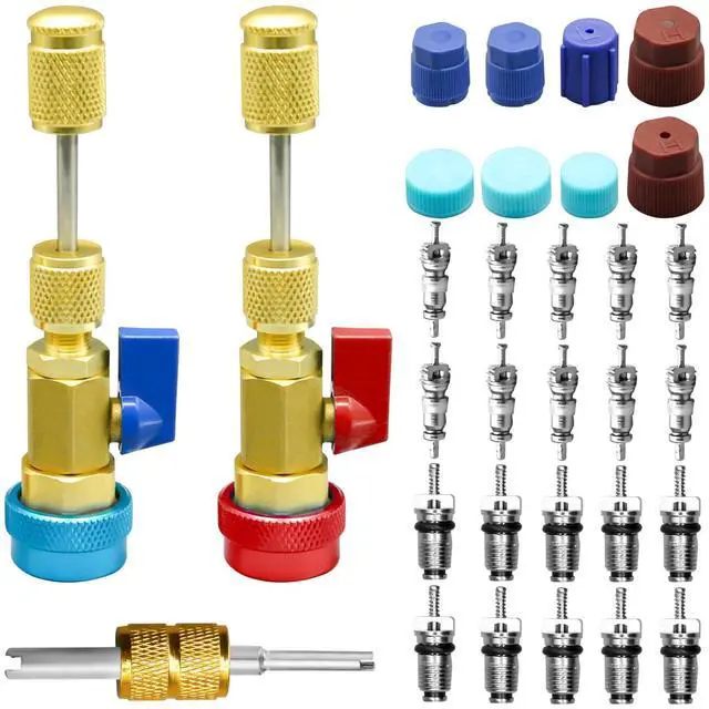 Main image of 31Pcs R134A Valve Core Quick Remover Installer Tool Set, High Low Pressure AC Valve Core Removal Tool with R134A Valve Core AC Service Port Cap Valve Stem Kit for Refrigerant Air Conditioner System