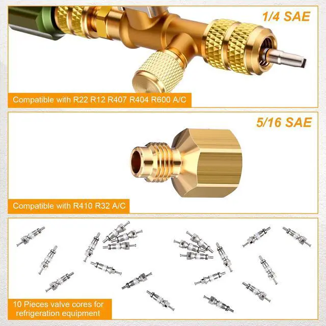 Alt view image 5 of 6 - 32 Pcs Valve Core Remover Installer Tool HVAC Service Wrenches and Locking Caps Key Set with Hexagonal Bit Adapters Dual Size 1/4'' 5/16'' 3/8'' 3/16''Port with Adapter Cord Crocodile Clips