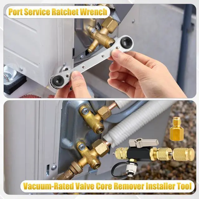 Alt view image 7 of 7 - Tujoe Vacuum-Rated Valve Core Remover Installer Tool with Refrigeration Repair Wrench Set 3/8" 1/4" 5/16" 3/16" Service Ratchet Wrench Hex Bit Adapter Cord Alligator Clips Test Leads