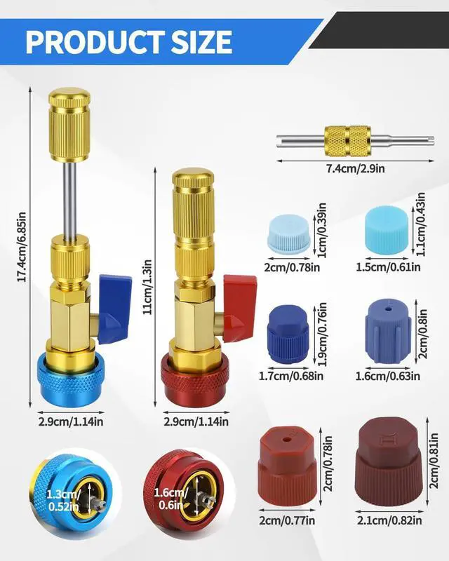Alt view image 2 of 7 - 31 PCS R134A Valve Core Quick Remover Installer Tool Kit, High Low Pressure AC Valve Core Removal Tool, R134A Valve Core AC Service Port Cap Valve Stem for Refrigerant Air Conditioner System