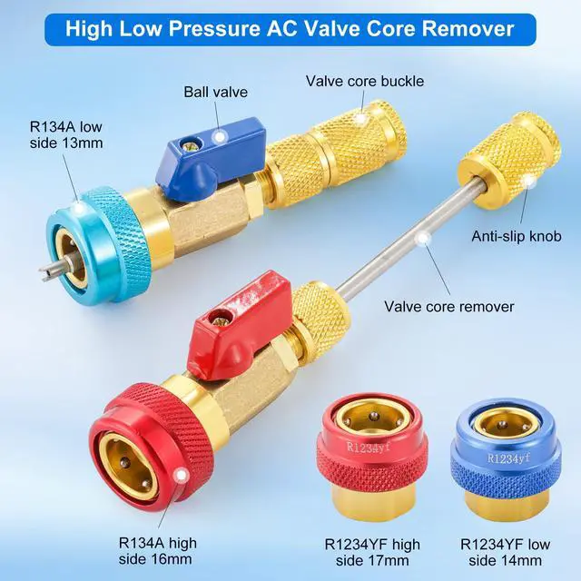 Alt view image 2 of 7 - R134A R1234YF Valve Core Remover Tool, Air Conditioning Valve Core Remover Installer Tool Set for R134a R1234yf R22, High Low Pressure AC Valve Core Quick Remover Installer Tool (R134A/R1234YF)