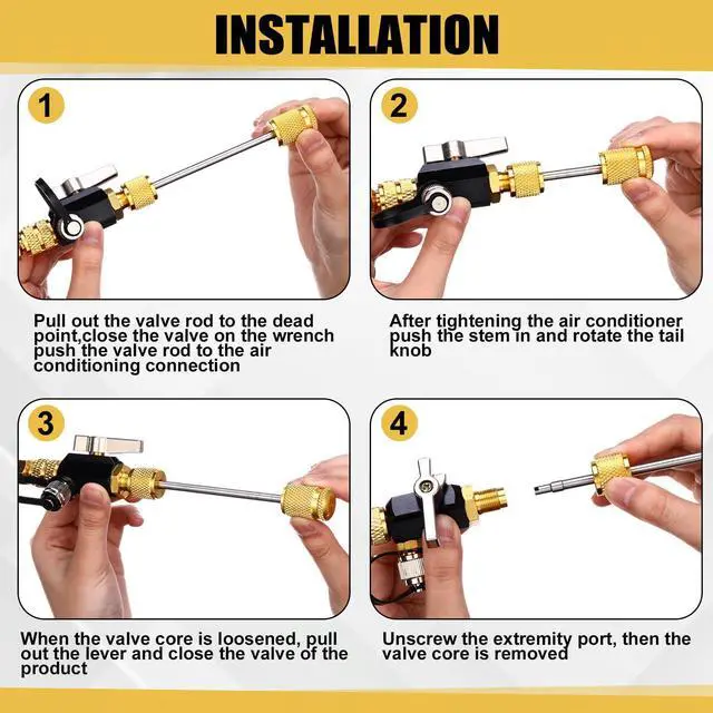 Alt view image 5 of 7 - Dual Head HVAC Valve Core Remover Installer Tool and HVAC Service Wrench Set with Hex Bit Adapter, R22 R12 R407 R410 R404 R32 Adapters, Magnetic Tool Set Pick up Rod and Inspection Mirror