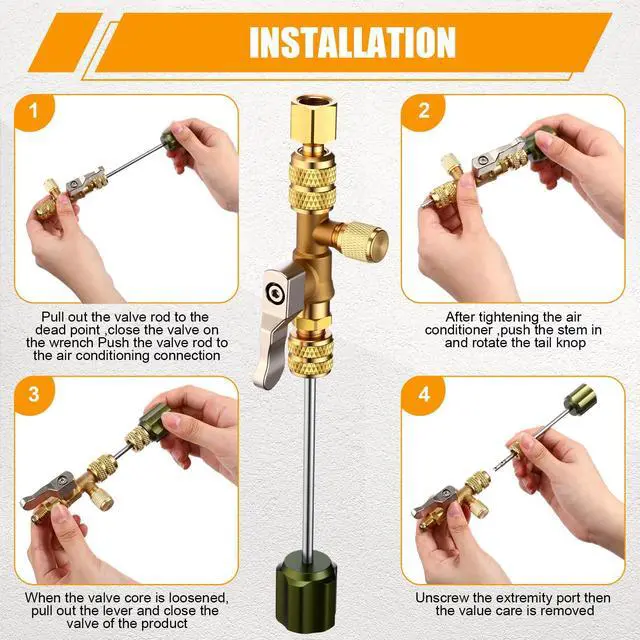Alt view image 6 of 6 - 32 Pcs Valve Core Remover Installer Tool HVAC Service Wrenches and Locking Caps Key Set with Hexagonal Bit Adapters Dual Size 1/4'' 5/16'' 3/8'' 3/16''Port with Adapter Cord Crocodile Clips