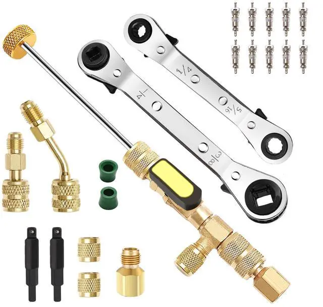 Main image of Wayona 22Pcs Valve Core Removal Tool and HVAC Service Wrench Set with Hex Bit Adapters, Dual Size SAE 1/4 & 5/16 Port, 3/16'' to 3/8'', 5/16'' x 1/4'' Refrigeration Service Wrench, 10pcs Valve Core