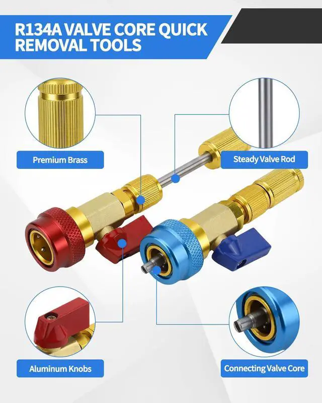 Alt view image 4 of 7 - 31 PCS R134A Valve Core Quick Remover Installer Tool Kit, High Low Pressure AC Valve Core Removal Tool, R134A Valve Core AC Service Port Cap Valve Stem for Refrigerant Air Conditioner System