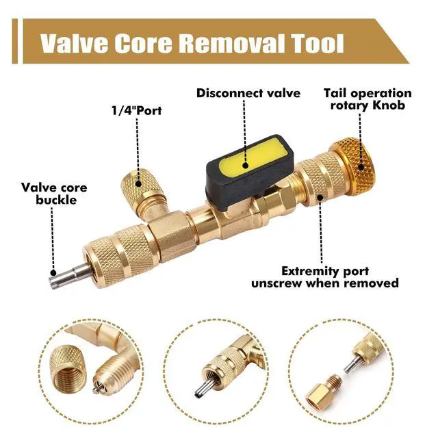 Alt view image 3 of 7 - Wayona 22Pcs Valve Core Removal Tool and HVAC Service Wrench Set with Hex Bit Adapters, Dual Size SAE 1/4 & 5/16 Port, 3/16'' to 3/8'', 5/16'' x 1/4'' Refrigeration Service Wrench, 10pcs Valve Core