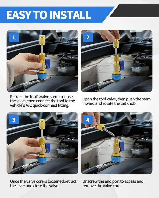 Alt view image 6 of 7 - 31 PCS R134A Valve Core Quick Remover Installer Tool Kit, High Low Pressure AC Valve Core Removal Tool, R134A Valve Core AC Service Port Cap Valve Stem for Refrigerant Air Conditioner System