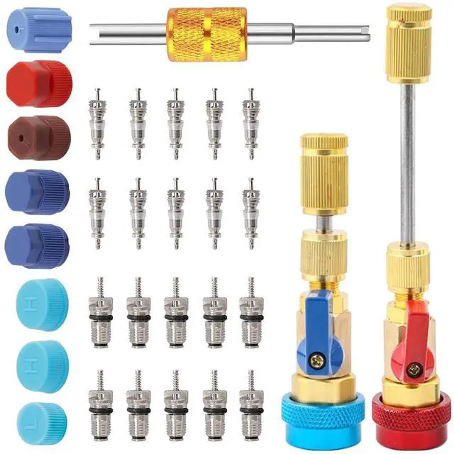 Main image of 31Pcs R134A AC Valve Core Remover Installer Tool | High Low Pressure AC Valve Core Removal Tool, R134A Valve Core AC Service Port Cap Valve Stem Kit for Refrigerant AC System