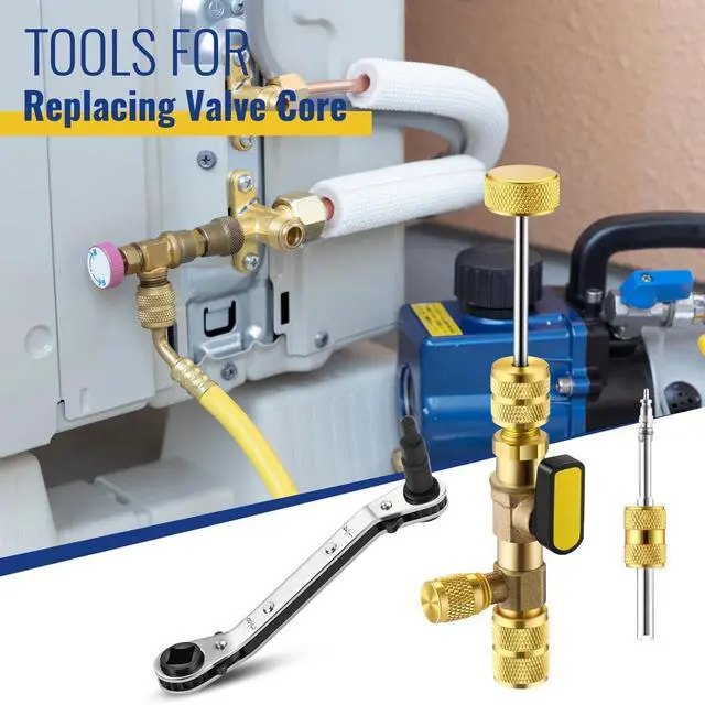 Alt view image 2 of 7 - Dreyoo Valve Core Removal Tool HVAC, Valve Core Remover Installer Tool | 1 Pcs HVAC Service Wrench, 20 Pcs Valve Cores Seal, 5 Pcs Brass Nuts, 1 Pcs Valve Core Rod, 3 Pcs Hex Bit Adapters
