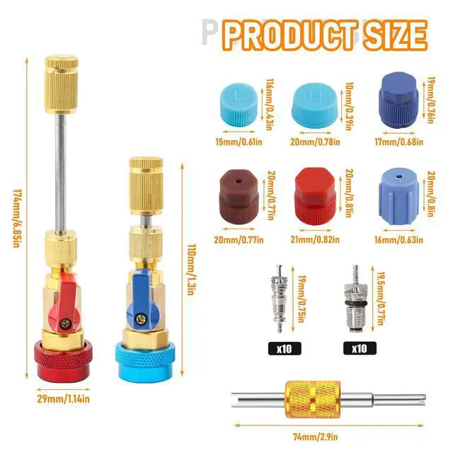 Alt view image 2 of 7 - 31Pcs R134A AC Valve Core Remover Installer Tool | High Low Pressure AC Valve Core Removal Tool, R134A Valve Core AC Service Port Cap Valve Stem Kit for Refrigerant AC System