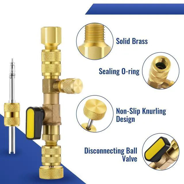 Alt view image 3 of 7 - Dreyoo Valve Core Removal Tool HVAC, Valve Core Remover Installer Tool | 1 Pcs HVAC Service Wrench, 20 Pcs Valve Cores Seal, 5 Pcs Brass Nuts, 1 Pcs Valve Core Rod, 3 Pcs Hex Bit Adapters