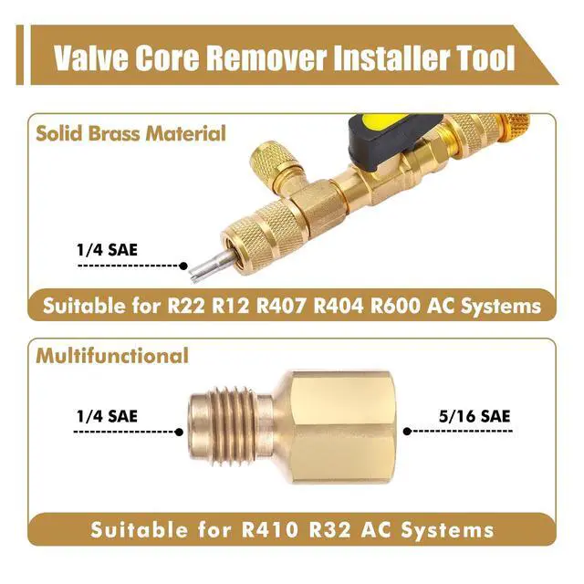 Alt view image 6 of 7 - Wayona 22Pcs Valve Core Removal Tool and HVAC Service Wrench Set with Hex Bit Adapters, Dual Size SAE 1/4 & 5/16 Port, 3/16'' to 3/8'', 5/16'' x 1/4'' Refrigeration Service Wrench, 10pcs Valve Core