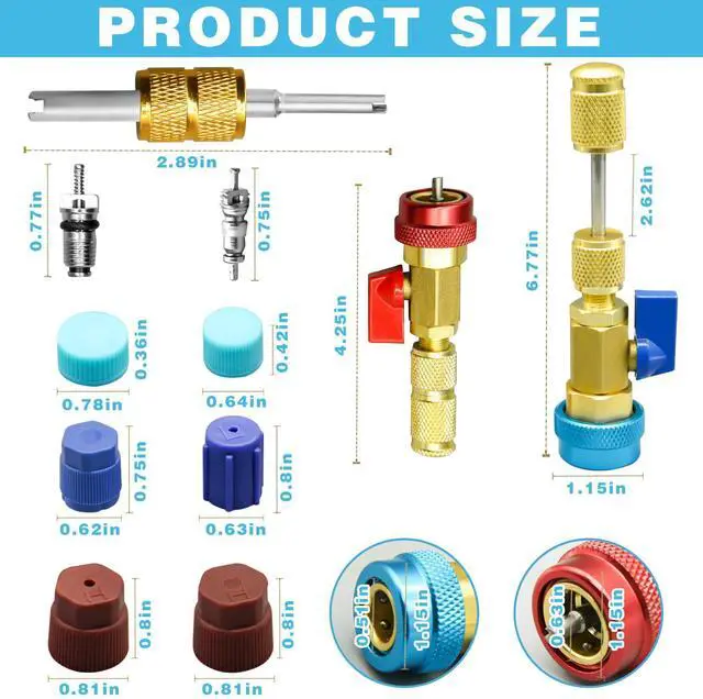 Alt view image 7 of 7 - 31Pcs R134A Valve Core Quick Remover Installer Tool Set, High Low Pressure AC Valve Core Removal Tool with R134A Valve Core AC Service Port Cap Valve Stem Kit for Refrigerant Air Conditioner System