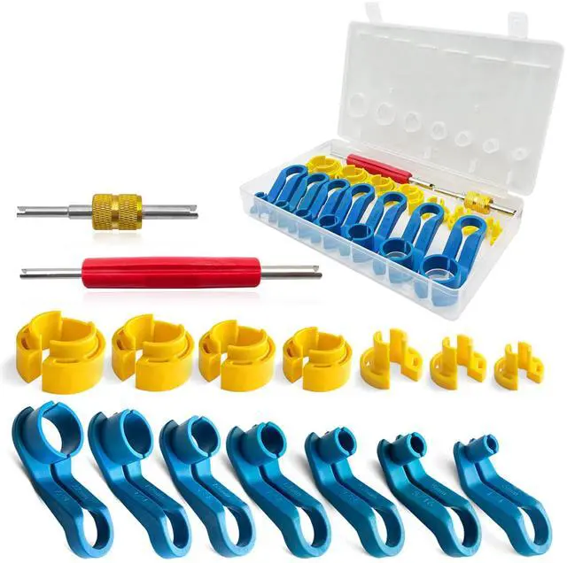Main image of 16PCS Car AC Fuel Line Disconnect Removal Tool Set with Storage Box, Valve Core Remover Tool Kit for 1/4 5/16 3/8 1/2 5/8 3/4 7/8 Inch Master Quick Disconnect Tool Kit for Auto Repair Tools