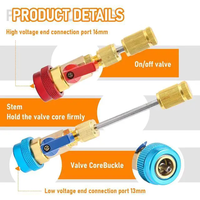 Alt view image 3 of 7 - 31Pcs R134A AC Valve Core Remover Installer Tool | High Low Pressure AC Valve Core Removal Tool, R134A Valve Core AC Service Port Cap Valve Stem Kit for Refrigerant AC System