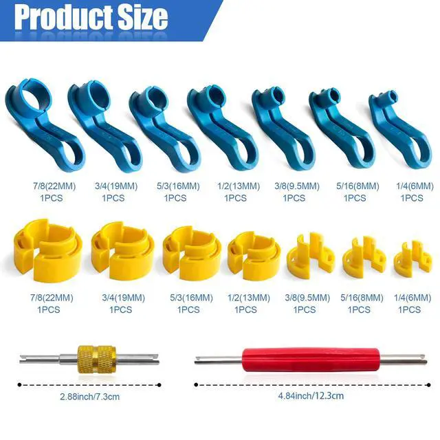 Alt view image 2 of 7 - 16PCS Car AC Fuel Line Disconnect Removal Tool Set with Storage Box, Valve Core Remover Tool Kit for 1/4 5/16 3/8 1/2 5/8 3/4 7/8 Inch Master Quick Disconnect Tool Kit for Auto Repair Tools