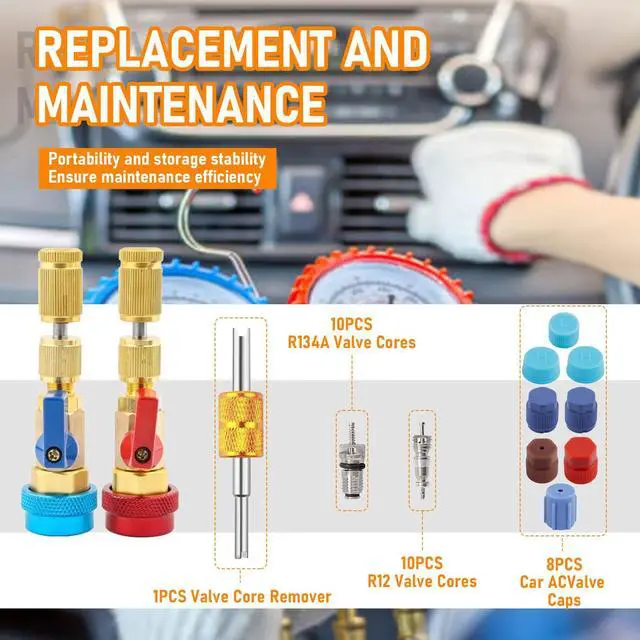 Alt view image 6 of 7 - 31Pcs R134A AC Valve Core Remover Installer Tool | High Low Pressure AC Valve Core Removal Tool, R134A Valve Core AC Service Port Cap Valve Stem Kit for Refrigerant AC System