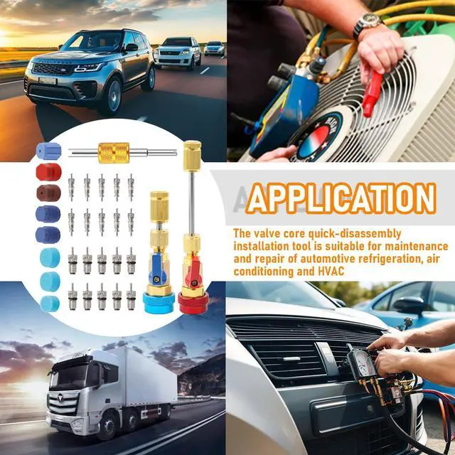 Alt view image 7 of 7 - 31Pcs R134A AC Valve Core Remover Installer Tool | High Low Pressure AC Valve Core Removal Tool, R134A Valve Core AC Service Port Cap Valve Stem Kit for Refrigerant AC System