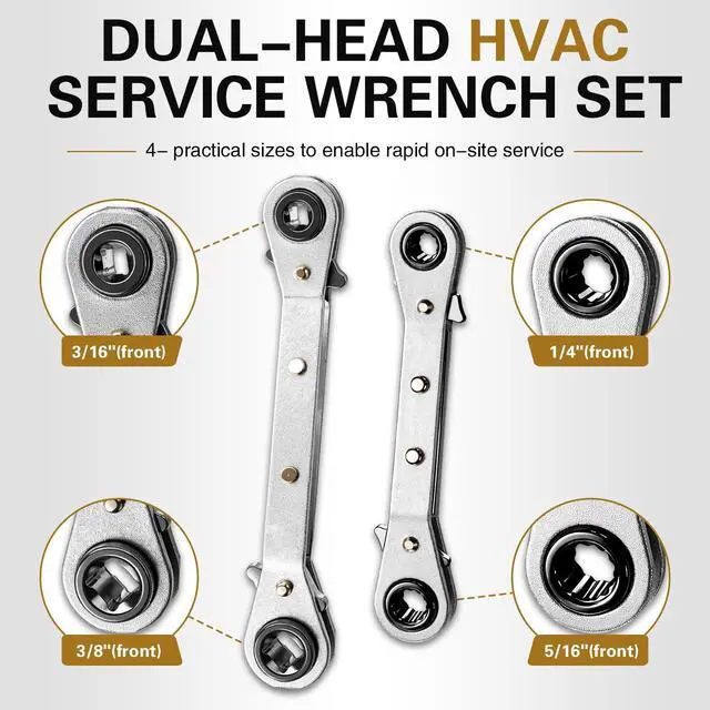 Alt view image 2 of 6 - HVAC Valve Core Removal Tool Set,HVAC Service Wrench Set with Hex Bit Adapters,Dual Size SAE 1/4 to 5/16 Port, 5/16'', 3/8'' Refrigeration Service Wrench,10 Valve Core,20 Microns Vacuum