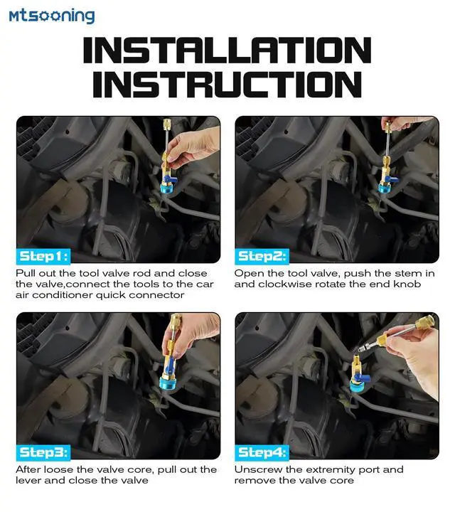 Alt view image 4 of 7 - R134A Refrigerant AC Valve Core Remover Installer Tool Set | AC High/Low Pressure Valve Core Removal Tool with Valve Core,AC Service Port Cap,Valve Stem for Auto Air Conditioning Systems