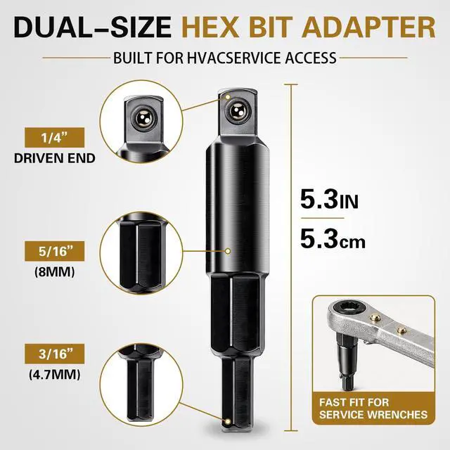 Alt view image 4 of 6 - HVAC Valve Core Removal Tool Set,HVAC Service Wrench Set with Hex Bit Adapters,Dual Size SAE 1/4 to 5/16 Port, 5/16'', 3/8'' Refrigeration Service Wrench,10 Valve Core,20 Microns Vacuum