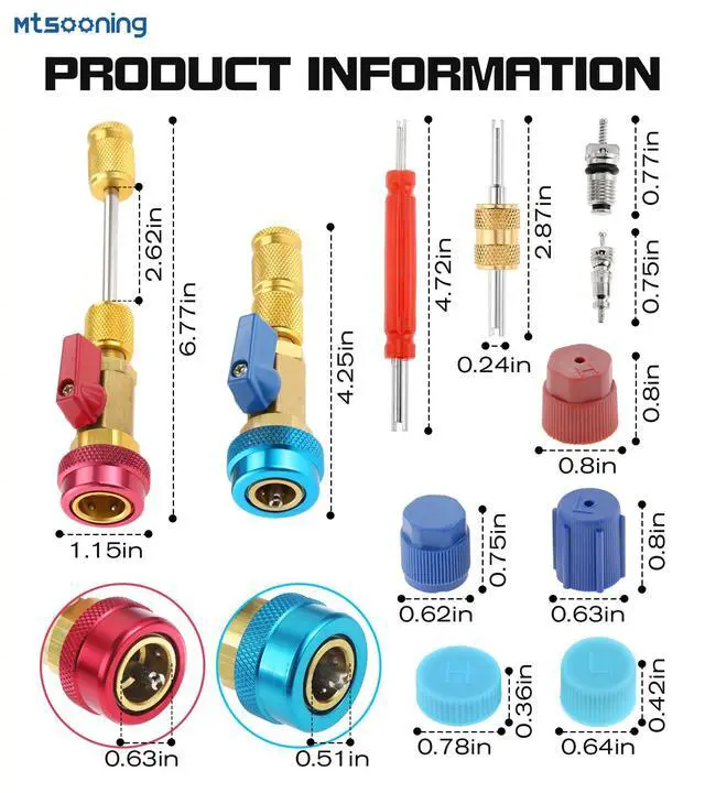Alt view image 5 of 7 - R134A Refrigerant AC Valve Core Remover Installer Tool Set | AC High/Low Pressure Valve Core Removal Tool with Valve Core,AC Service Port Cap,Valve Stem for Auto Air Conditioning Systems