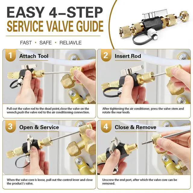 Alt view image 6 of 6 - HVAC Valve Core Removal Tool Set,HVAC Service Wrench Set with Hex Bit Adapters,Dual Size SAE 1/4 to 5/16 Port, 5/16'', 3/8'' Refrigeration Service Wrench,10 Valve Core,20 Microns Vacuum