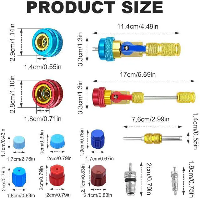 Alt view image 2 of 7 - 31Pcs A/C Valve Core Tool Kit R134A Remover Installer Set | Fits cars trucks SUVs. R134a valve core remover set. 31pcs seal caps. High low AC tool. Durable repair kit
