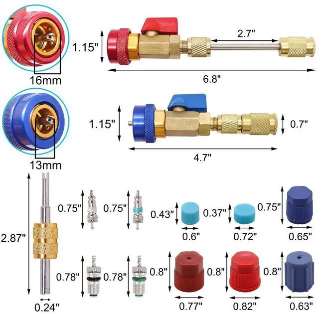 Alt view image 2 of 6 - TWTADE R134A Valve Core Quick Remover Installer Tool Kit - High Low Pressure Car A/C Valve Core Removal Tool, Schrader Valve Stem Cores & Seal Caps for R12 R134a Refrigeration Air Conditioner System