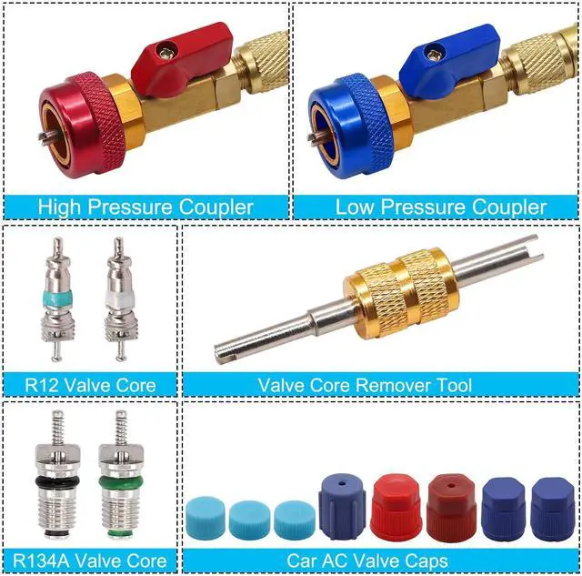 Alt view image 3 of 6 - TWTADE R134A Valve Core Quick Remover Installer Tool Kit - High Low Pressure Car A/C Valve Core Removal Tool, Schrader Valve Stem Cores & Seal Caps for R12 R134a Refrigeration Air Conditioner System