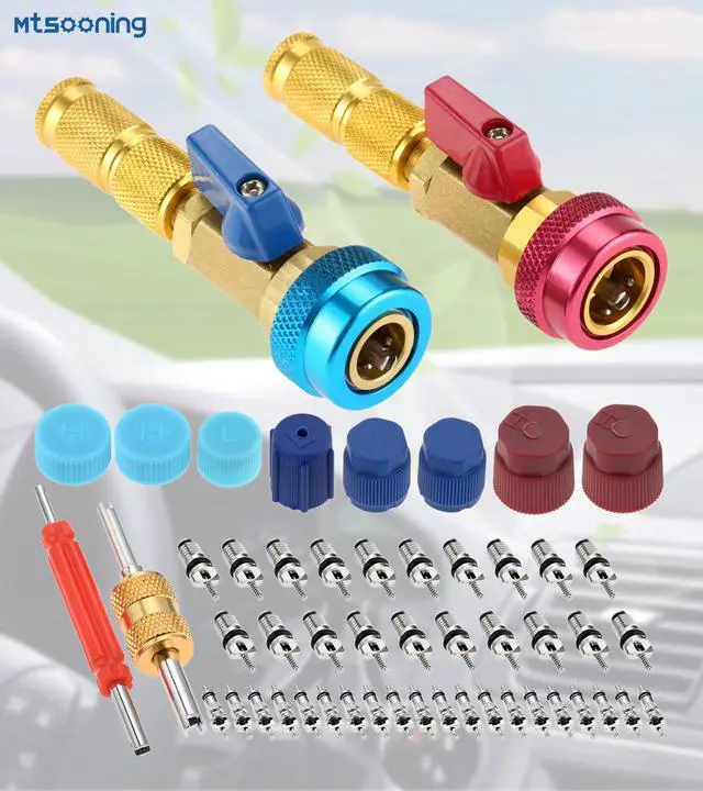 Alt view image 7 of 7 - R134A Refrigerant AC Valve Core Remover Installer Tool Set | AC High/Low Pressure Valve Core Removal Tool with Valve Core,AC Service Port Cap,Valve Stem for Auto Air Conditioning Systems