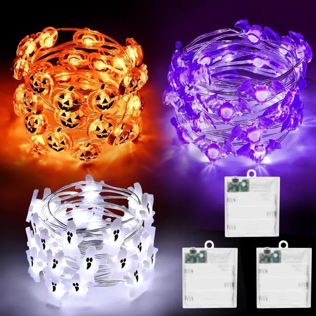 Main image of cshare Halloween String Lights, Pumpkin Ghost Bats Mini Halloween Lights with Timer Indoor Battery Operated 9.8ft 30LED Trick or Treat Decorations for Home Decor Indoor Party Holiday