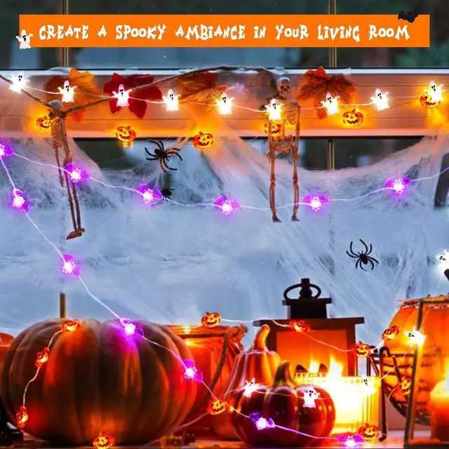 Alt view image 2 of 7 - cshare Halloween String Lights, Pumpkin Ghost Bats Mini Halloween Lights with Timer Indoor Battery Operated 9.8ft 30LED Trick or Treat Decorations for Home Decor Indoor Party Holiday