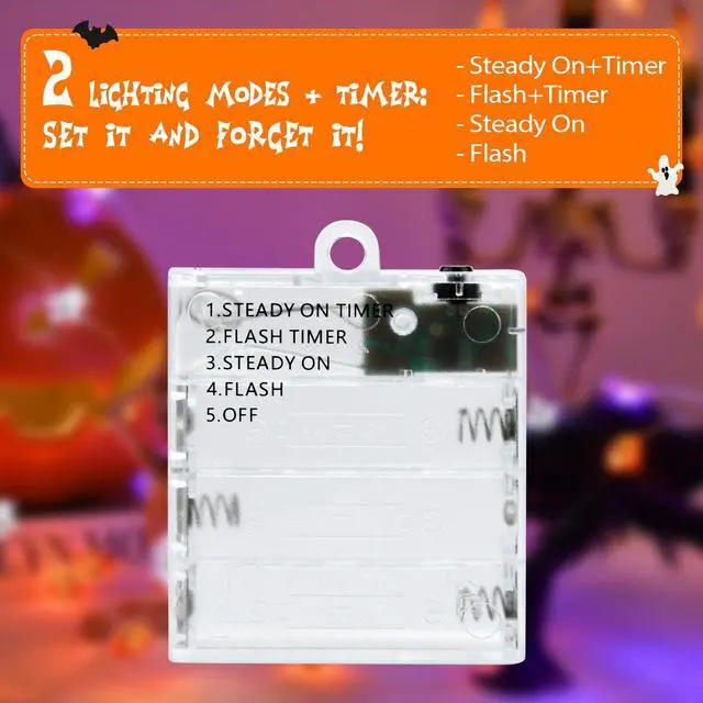Alt view image 3 of 7 - cshare Halloween String Lights, Pumpkin Ghost Bats Mini Halloween Lights with Timer Indoor Battery Operated 9.8ft 30LED Trick or Treat Decorations for Home Decor Indoor Party Holiday