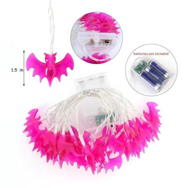 Alt view image 4 of 7 - Halloween String Lights 10Ft 20 LEDs Battery Operated Outdoor Decorations Bat Lights for Halloween Party Decor