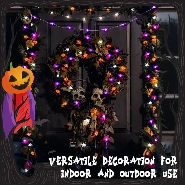 Alt view image 5 of 7 - cshare Halloween String Lights, Pumpkin Ghost Bats Mini Halloween Lights with Timer Indoor Battery Operated 9.8ft 30LED Trick or Treat Decorations for Home Decor Indoor Party Holiday