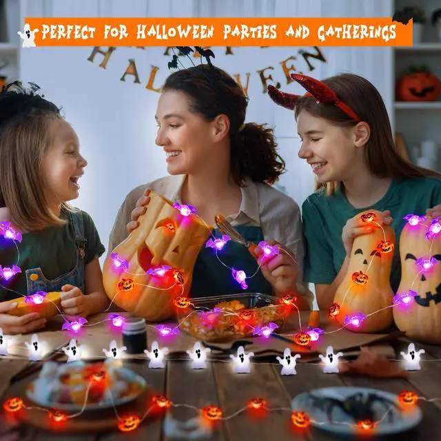 Alt view image 6 of 7 - cshare Halloween String Lights, Pumpkin Ghost Bats Mini Halloween Lights with Timer Indoor Battery Operated 9.8ft 30LED Trick or Treat Decorations for Home Decor Indoor Party Holiday