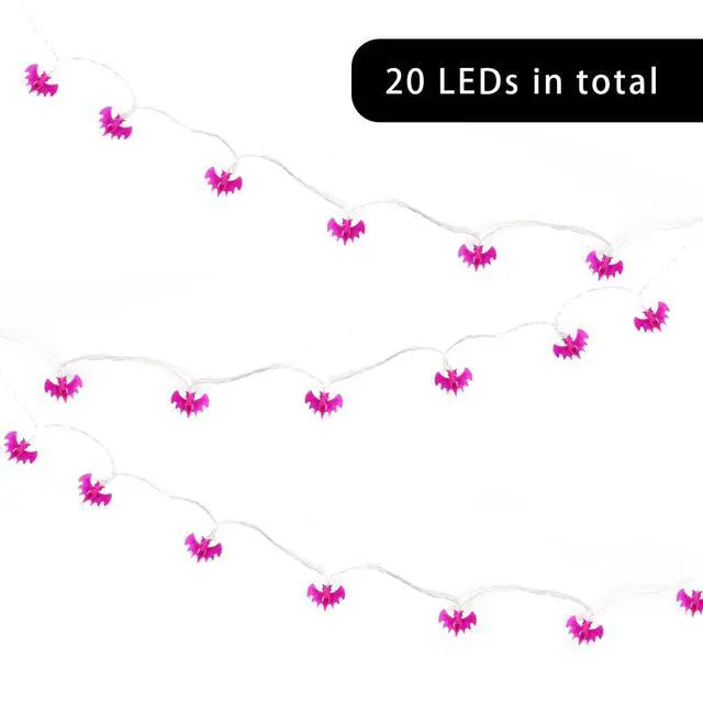 Alt view image 7 of 7 - Halloween String Lights 10Ft 20 LEDs Battery Operated Outdoor Decorations Bat Lights for Halloween Party Decor