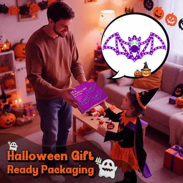 Alt view image 7 of 7 - 3 Pack 14" Halloween Classics Twinkling LED Bats, Hi-Vibrant Aluminum Frame Bats Window Silhouette Lights, Purple and Green LED Lights, Holiday Indoor Outdoor Decoration