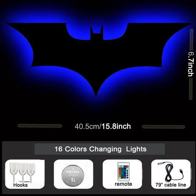 Alt view image 2 of 7 - Bat Lamp Neon Sign LED Bat Signal Night Light 16 Colors Adjustable Man Cave Party Home Bedroom Christmas Halloween Decoration Lights Birthday Gifts