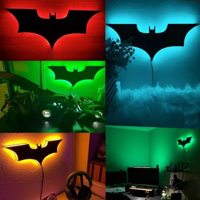 Alt view image 5 of 7 - Bat Lamp Neon Sign LED Bat Signal Night Light 16 Colors Adjustable Man Cave Party Home Bedroom Christmas Halloween Decoration Lights Birthday Gifts