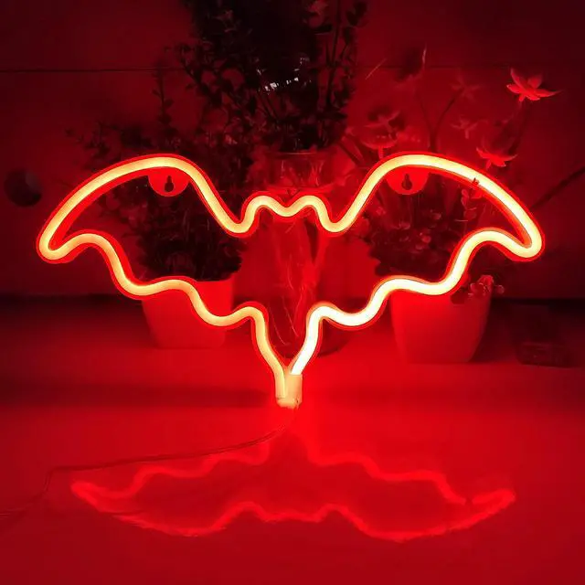 Alt view image 2 of 7 - JYWJ Bat LED Neon Signs Desktop Wall Decoration Light(Red) | USB or Battery Powered, 3-AA Battery Option, Party Decoration, Business Decor Use, Desktop & Wall Mount
