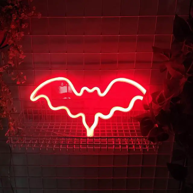 Alt view image 3 of 7 - JYWJ Bat LED Neon Signs Desktop Wall Decoration Light(Red) | USB or Battery Powered, 3-AA Battery Option, Party Decoration, Business Decor Use, Desktop & Wall Mount
