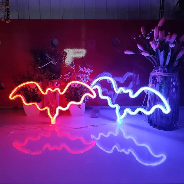 Alt view image 5 of 7 - JYWJ Bat LED Neon Signs Desktop Wall Decoration Light(Red) | USB or Battery Powered, 3-AA Battery Option, Party Decoration, Business Decor Use, Desktop & Wall Mount
