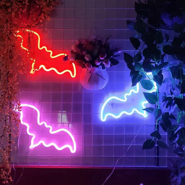 Alt view image 7 of 7 - JYWJ Bat LED Neon Signs Desktop Wall Decoration Light(Red) | USB or Battery Powered, 3-AA Battery Option, Party Decoration, Business Decor Use, Desktop & Wall Mount