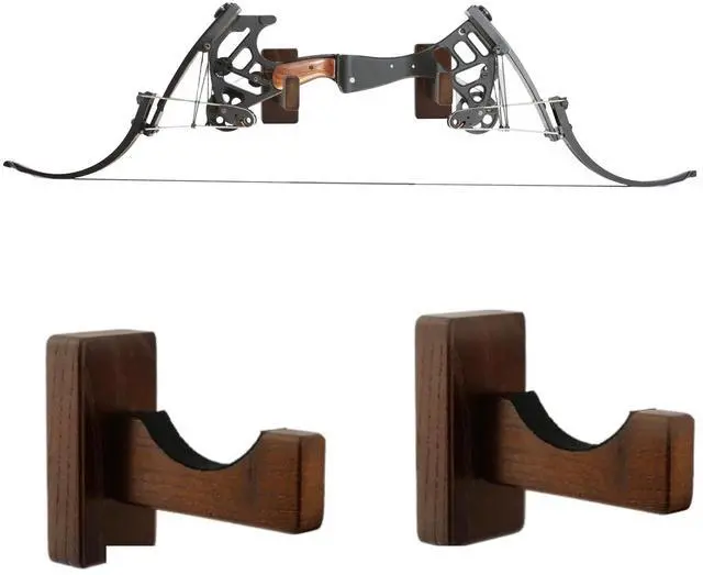Main image of 2 Pack Universal Wood Bow Rack for Wall, Compound Bow Wall Mount, Bow Hanger Display Archery for Recurve Compound Bow Sword, Hold 1 Bow, Felt Protection and No Scratches